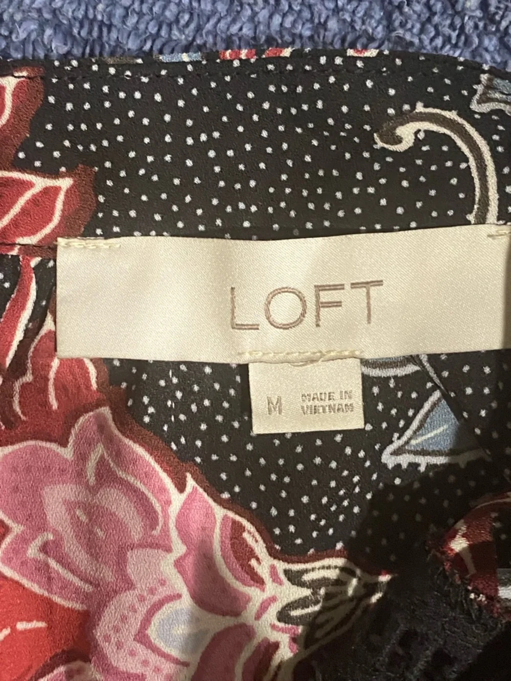 LOFT Black Floral Long-Sleeve Blouse with Pink and Blue Flowers - Picture 2 of 4